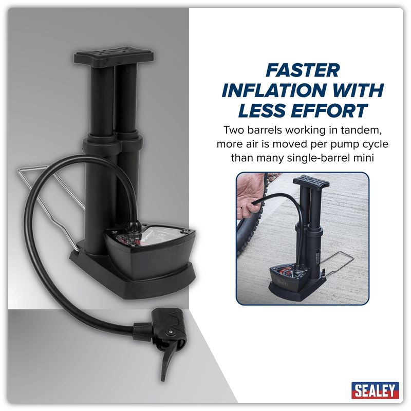 Sealey FP7 Mini Twin Barrel Bicycle Foot Pump - FP7 - Sealey Tools UK - Trade Counter Direct