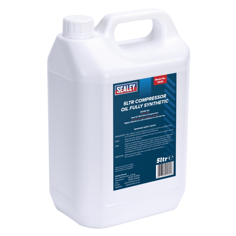 Sealey FSO5 Compressor Oil Fully Synthetic 5L - FSO5 - Sealey Tools UK - Trade Counter Direct
