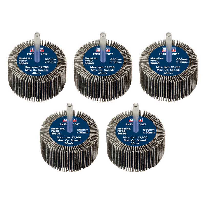 Sealey FW6030805 60 x 30mm Abrasive Flap Wheel with 6mm Shaft 80Grit - Pack of 5 - FW6030805 - Sealey Tools UK - Trade Counter Direct