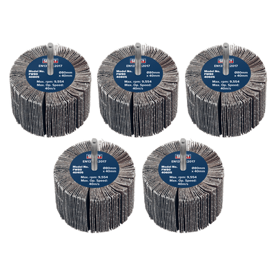 Sealey FW8040ASS 80 x 40mm Abrasive Flap Wheel 6mm Shaft Assorted Grit - Pack of 5 - FW8040ASS - Sealey Tools UK - Trade Counter Direct
