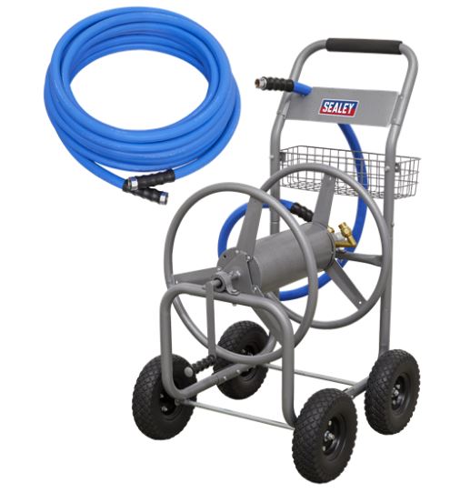 Sealey HRKIT30 Heavy - Duty Hose Reel Cart with 30m Heavy - Duty Ø19mm Hot & Cold Rubber Water Hose - HRKIT30 - Sealey Tools UK - Trade Counter Direct
