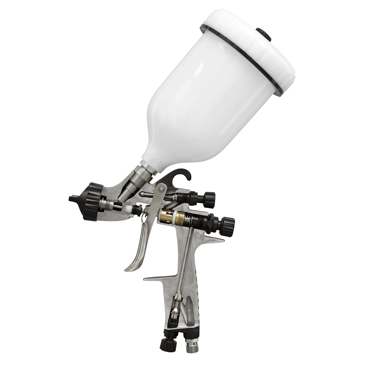 Sealey HVLP05 HVLP Gravity Feed Spray Gun 1.3mm Set - Up - HVLP05 - Sealey Tools UK - Trade Counter Direct