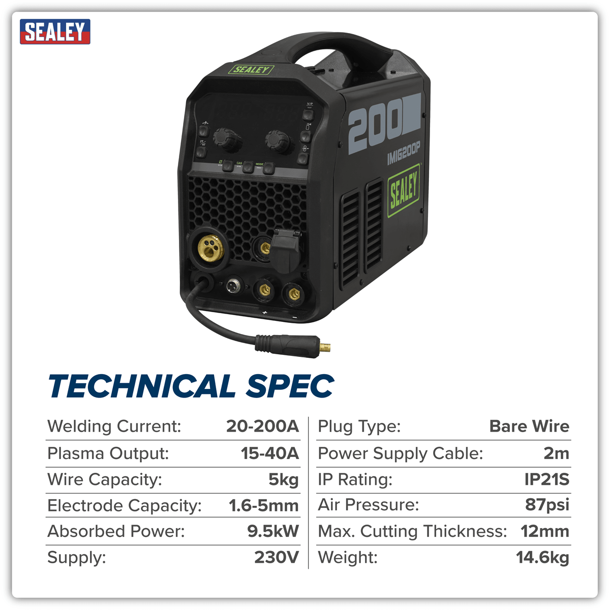 Sealey IMIG200P Multi-Process Inverter Welder 200A & Plasma Cutter 40A - IMIG200P - Sealey Tools UK - Trade Counter Direct