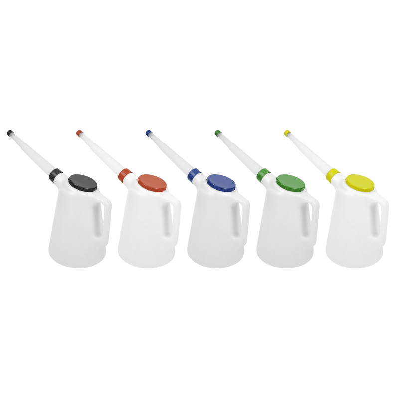 Sealey JDL5SET Oil Containers with Lid & Flexible Spout 5L - Set of 5 - JDL5SET - Sealey Tools UK - Trade Counter Direct