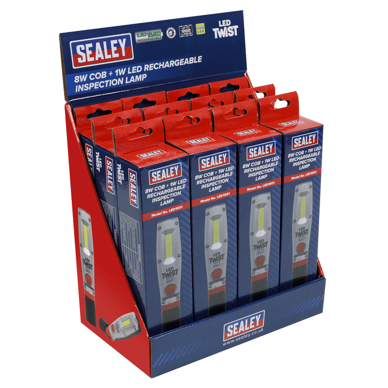 Sealey LED1001DB Rechargeable Inspection Light 8W LED - Display Box of 12 - LED1001DB - Sealey Tools UK - Trade Counter Direct