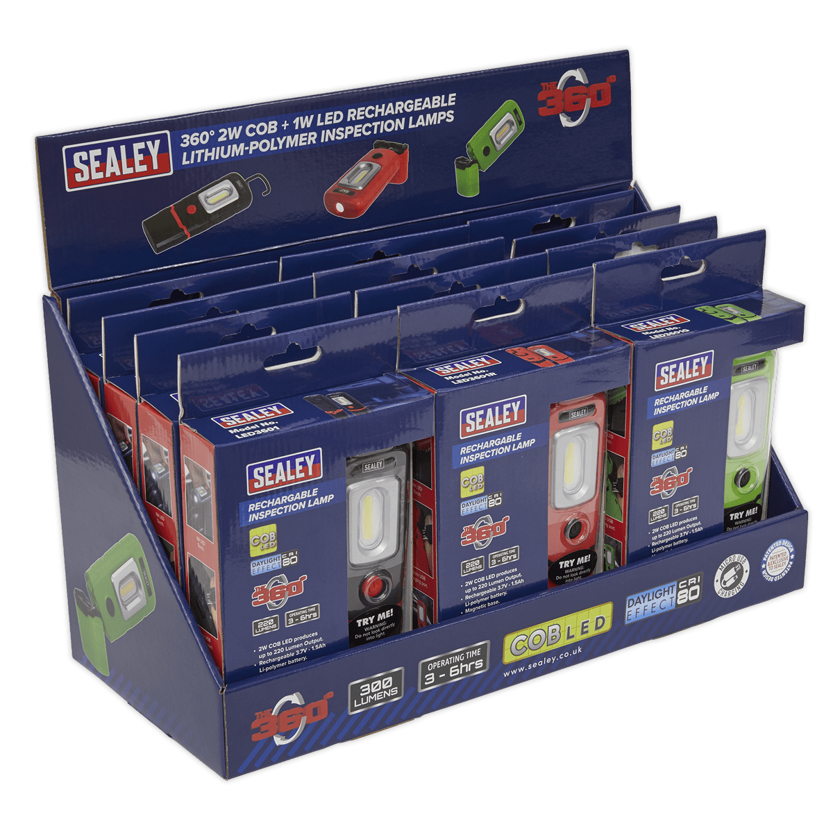 Sealey LED3601COMBO LED3601 Series Inspection Light Combination - Display Pack of 12 - LED3601COMBO - Sealey Tools UK - Trade Counter Direct