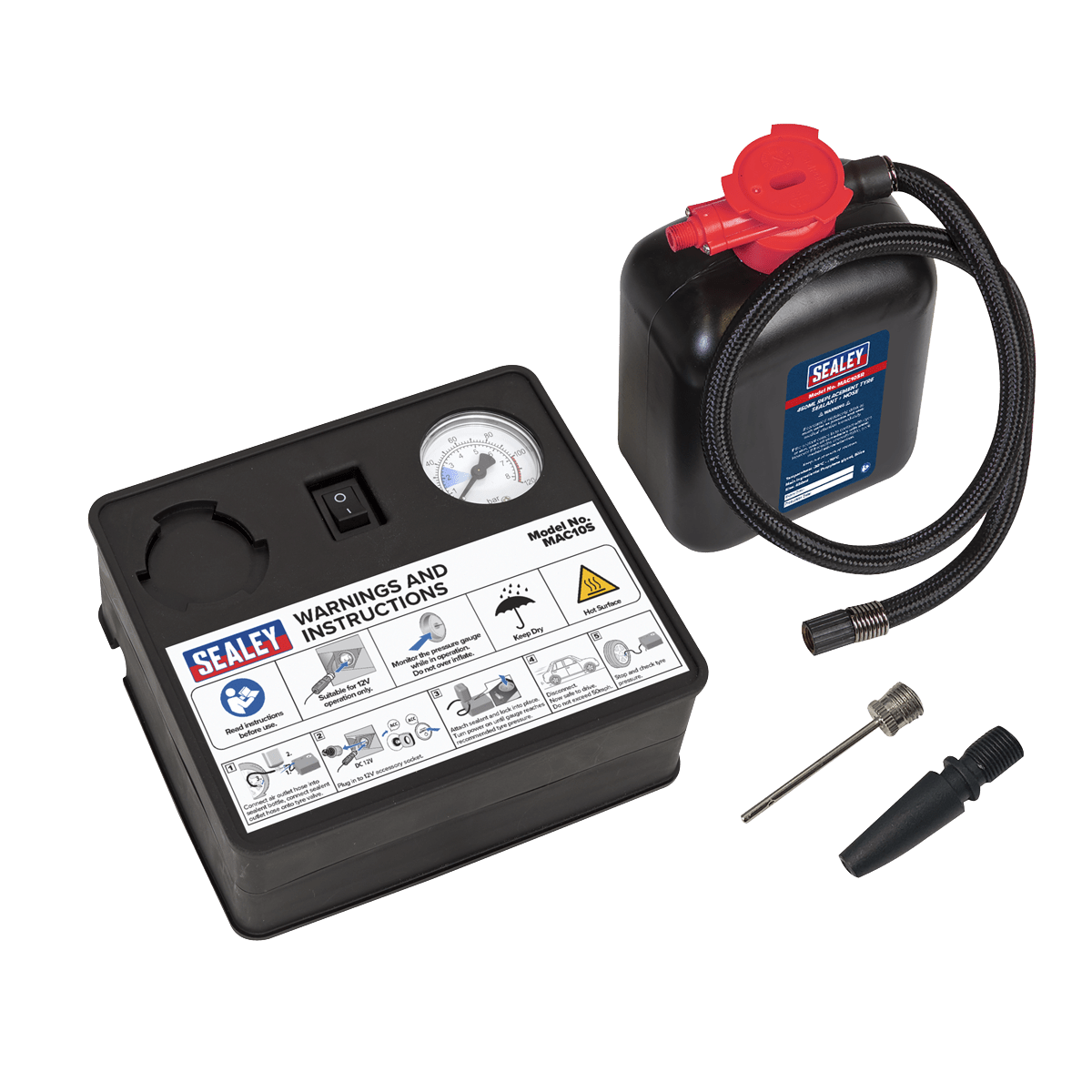 Sealey MAC10S Tyre Inflator 12V & Emergency Puncture Sealant Kit - MAC10S - Sealey Tools UK - Trade Counter Direct