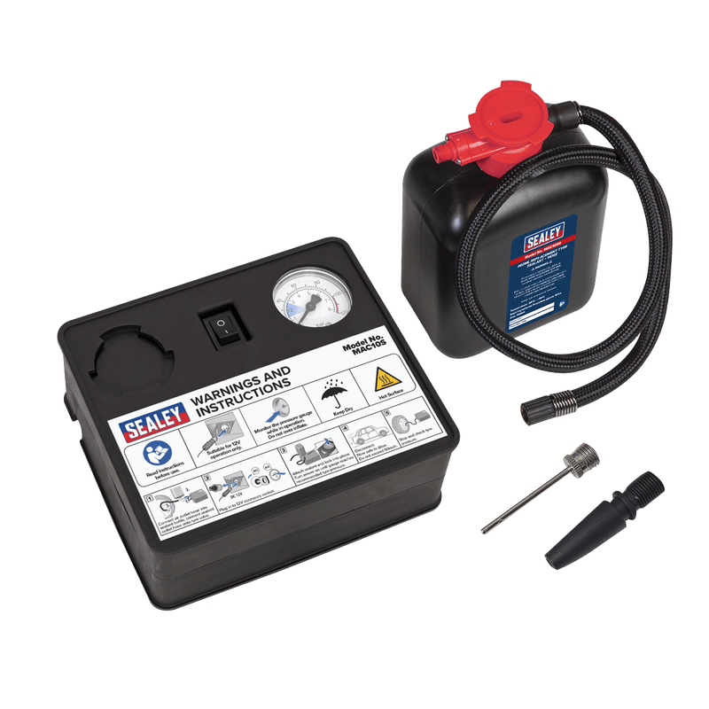 Sealey MAC10S Tyre Inflator 12V & Emergency Puncture Sealant Kit - MAC10S - Sealey Tools UK - Trade Counter Direct