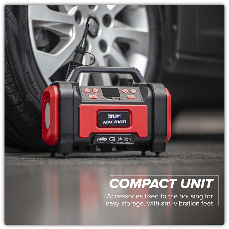 Sealey MAC13DR Rechargeable Tyre Inflator & High Volume Air Pump 12V - MAC13DR - Sealey Tools UK - Trade Counter Direct
