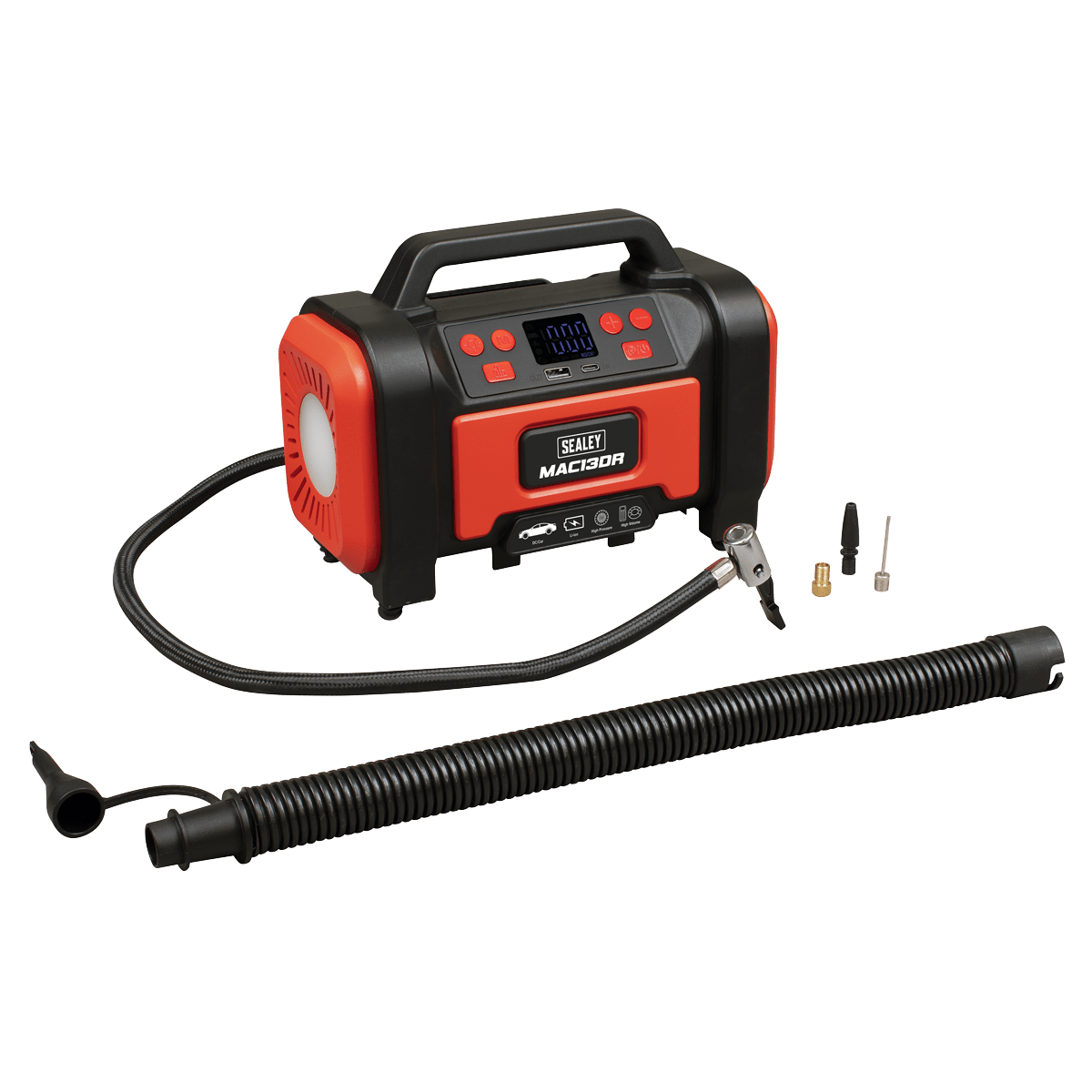Sealey MAC13DR Rechargeable Tyre Inflator & High Volume Air Pump 12V - MAC13DR - Sealey Tools UK - Trade Counter Direct