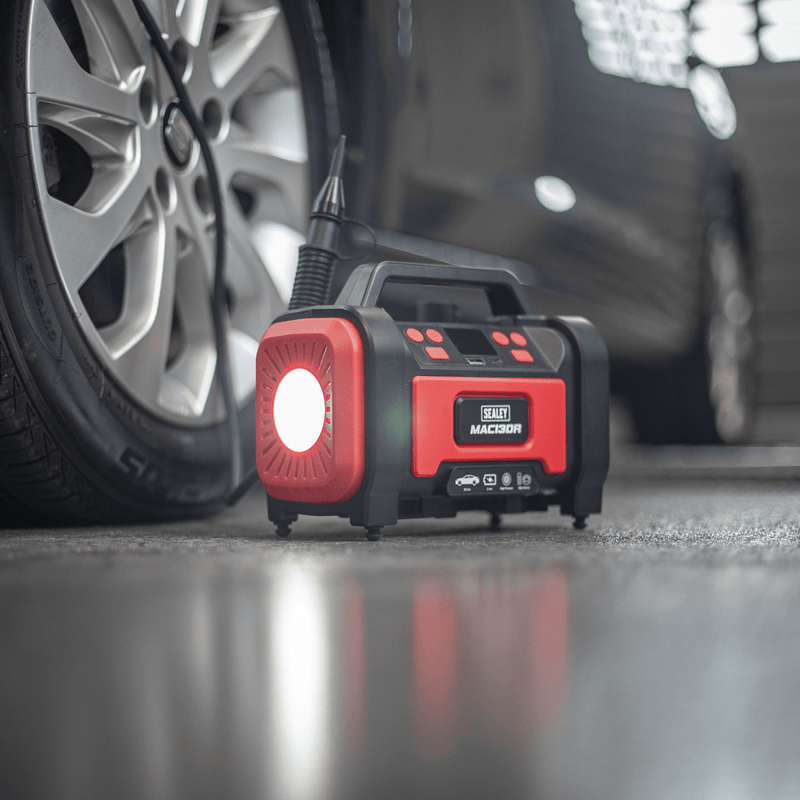 Sealey MAC13DR Rechargeable Tyre Inflator & High Volume Air Pump 12V - MAC13DR - Sealey Tools UK - Trade Counter Direct
