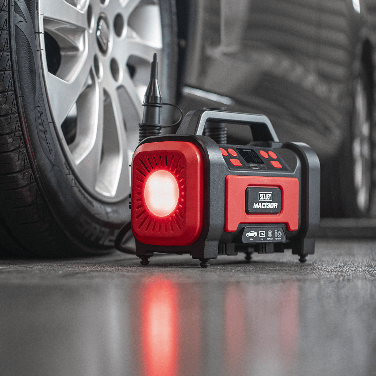 Sealey MAC13DR Rechargeable Tyre Inflator & High Volume Air Pump 12V - MAC13DR - Sealey Tools UK - Trade Counter Direct