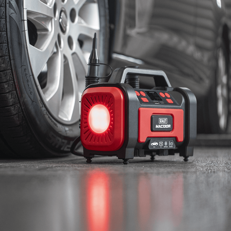 Sealey MAC13DR Rechargeable Tyre Inflator & High Volume Air Pump 12V - MAC13DR - Sealey Tools UK - Trade Counter Direct