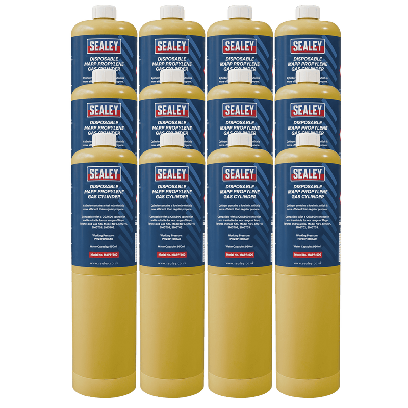 Sealey MAPP/40012 Disposable MAPP Propylene Gas Cylinder - Pack of 12 - MAPP/40012 - Sealey Tools UK - Trade Counter Direct
