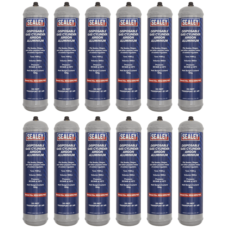 Sealey MIG/ARG/100/12 Disposable Argon Gas Cylinder 100g - Box of 12 - MIG/ARG/100/12 - Sealey Tools UK - Trade Counter Direct