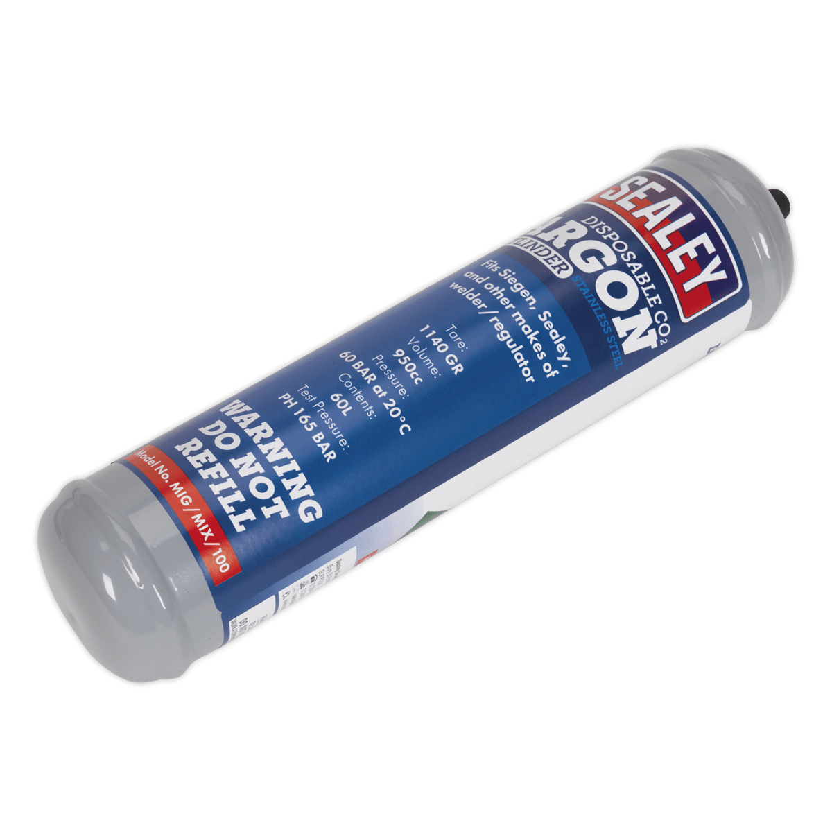 Sealey MIG/MIX/100 Gas Cylinder Disposable Carbon Dioxide/Argon 60L - MIG/MIX/100 - Sealey Tools UK - Trade Counter Direct