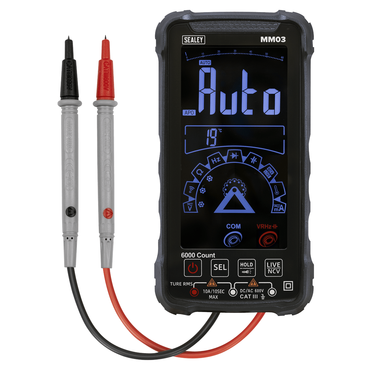 Sealey MM03 Touchscreen Rechargeable Auto-Ranging Digital Smart Multimeter 10-Function - MM03 - Sealey Tools UK - Trade Counter Direct