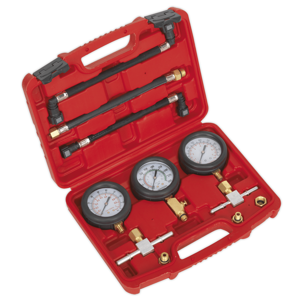 Sealey MS100 Motorcycle Compression & Fuel Pressure Gauge Set 3pc - MS100 - Sealey Tools UK - Trade Counter Direct