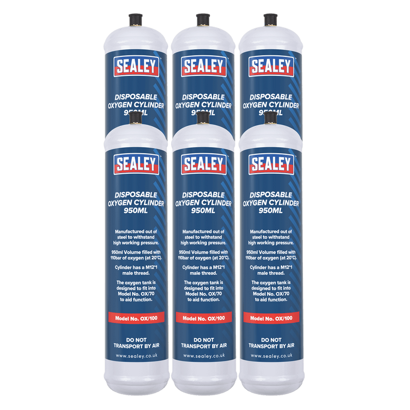 Sealey OX/1006 Disposable Oxygen Cylinder 950ml - Pack of 6 - OX/1006 - Sealey Tools UK - Trade Counter Direct