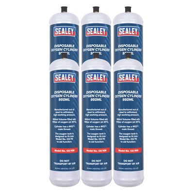 Sealey OX/1006 Disposable Oxygen Cylinder 950ml - Pack of 6 - OX/1006 - Sealey Tools UK - Trade Counter Direct