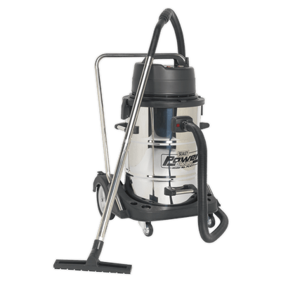 Sealey PC477 Vacuum Cleaner Industrial Wet & Dry 77L Stainless Steel Drum with Swivel Emptying 2400W - PC477 - Sealey Tools UK - Trade Counter Direct