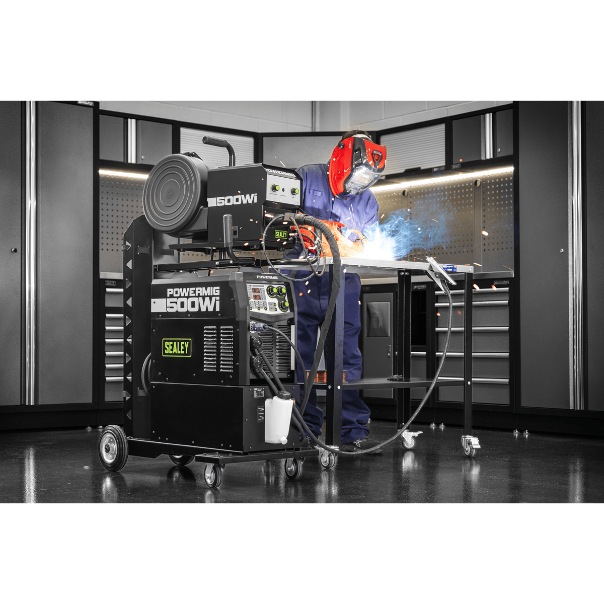 Sealey POWERMIG500WI 500A Professional Gas/Gasless MIG/TIG/MMA Inverter Welder with Portable Wire Feeder & Water Cooler 400V 3ph - POWERMIG500WI - Sealey Tools UK - Trade Counter Direct