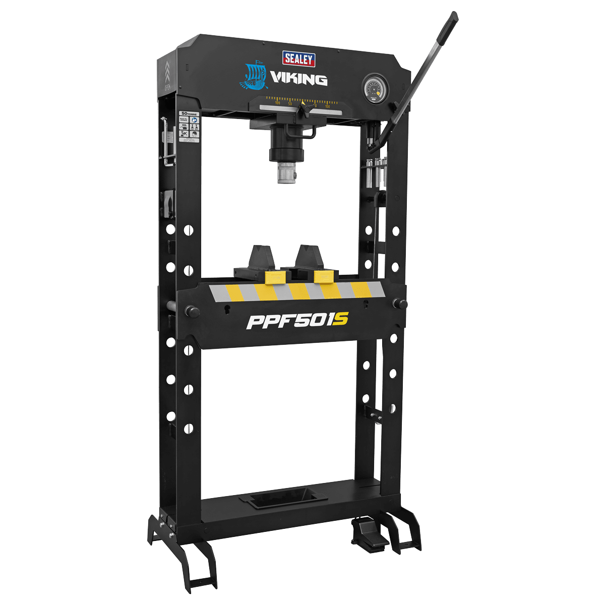 Sealey PPF501S Viking Air/Hydraulic Press 50 Tonne Floor Type with Sliding Ram and Foot Pedal - PPF501S - Sealey Tools UK - Trade Counter Direct