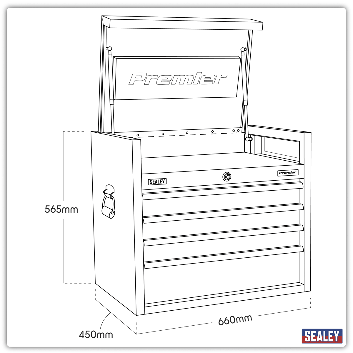 Sealey PTB66004 Premier™ Heavy-Duty Topchest 4 Drawer 660mm - Black - PTB66004 - Sealey Tools UK - Trade Counter Direct