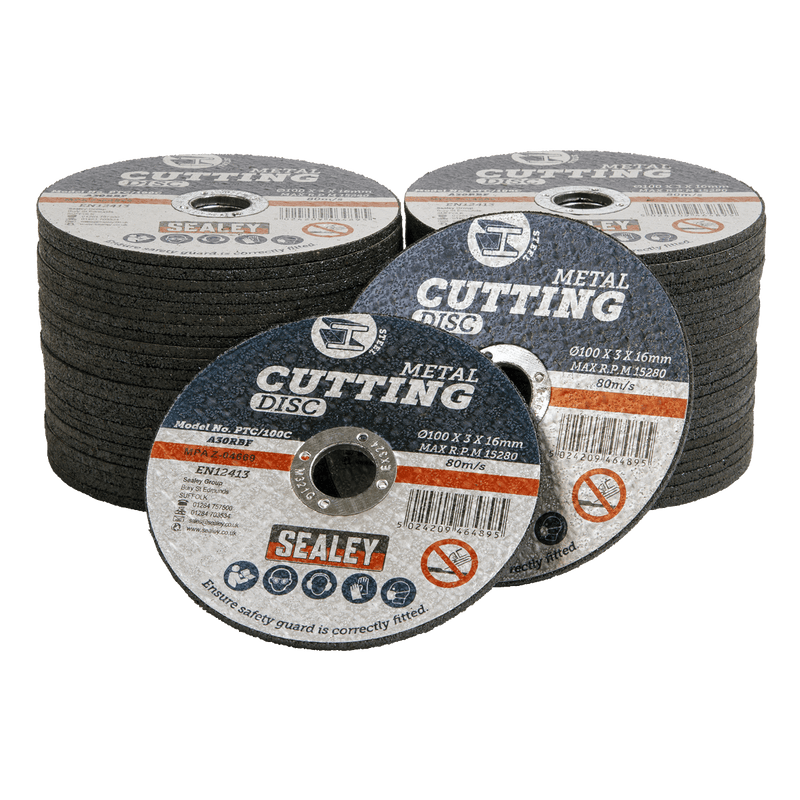 Sealey PTC/100C50 100 x 3mm Cutting Disc 16mm Bore - Pack of 50 - PTC/100C50 - Sealey Tools UK - Trade Counter Direct