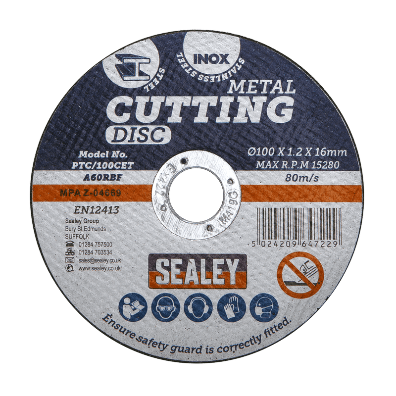 Sealey PTC/100CET 100 x 1.2mm Cutting Disc 16mm Bore - PTC/100CET - Sealey Tools UK - Trade Counter Direct