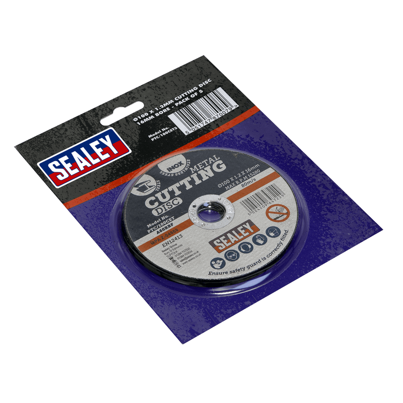 Sealey PTC/100CET5 100 x 1.2mm Cutting Disc 16mm Bore - Pack of 5 - PTC/100CET5 - Sealey Tools UK - Trade Counter Direct