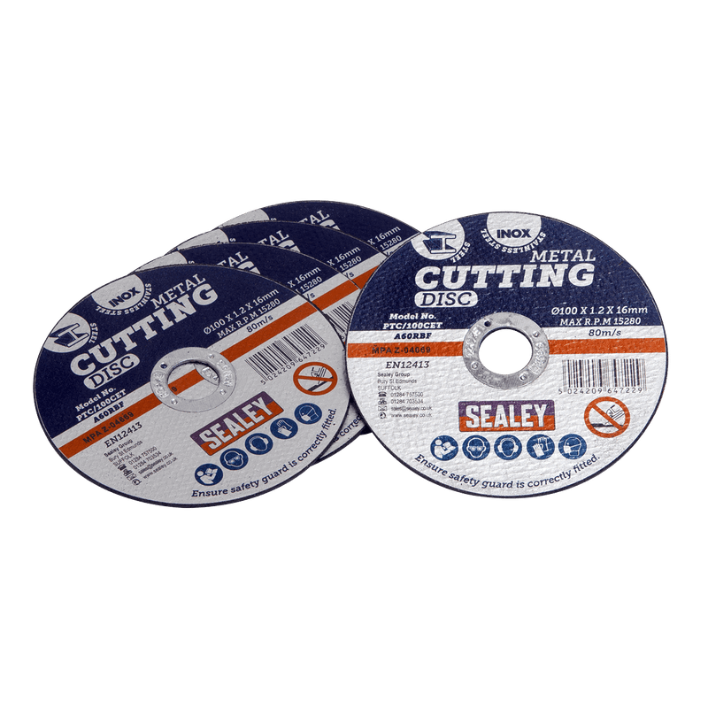Sealey PTC/100CET5 100 x 1.2mm Cutting Disc 16mm Bore - Pack of 5 - PTC/100CET5 - Sealey Tools UK - Trade Counter Direct