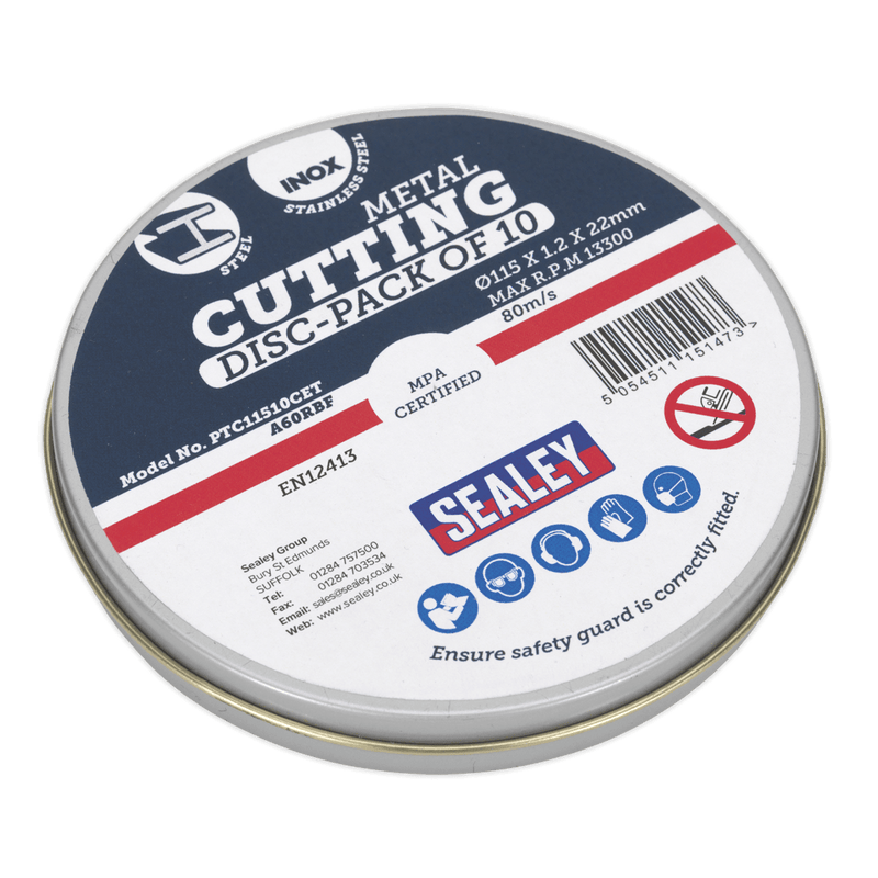 Sealey PTC11510CET Cutting Disc Ø115 x 1.2mm Ø22mm Bore Pack of 10 - PTC11510CET - Sealey Tools UK - Trade Counter Direct