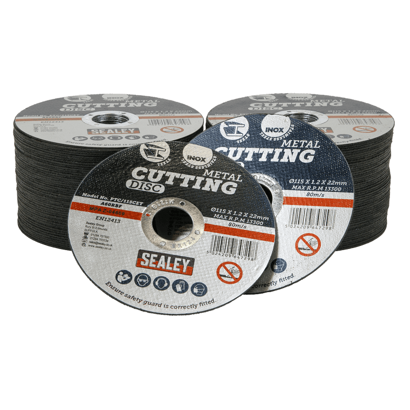 Sealey PTC/115CET100 Cutting Disc Pack of 100 Ø115 x 1.2mm Ø22mm Bore - PTC/115CET100 - Sealey Tools UK - Trade Counter Direct