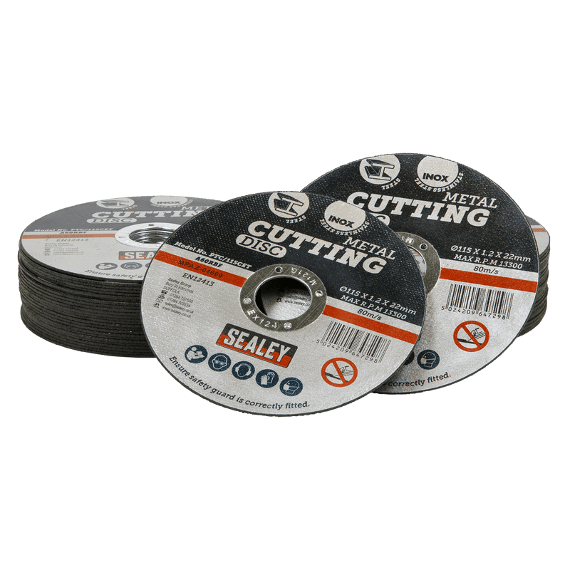 Sealey PTC115CET50 115 x 1.2mm Cutting Disc 22mm Bore - Pack of 50 - PTC115CET50 - Sealey Tools UK - Trade Counter Direct