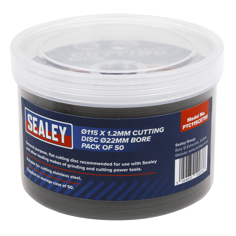 Sealey PTC115CET50 115 x 1.2mm Cutting Disc 22mm Bore - Pack of 50 - PTC115CET50 - Sealey Tools UK - Trade Counter Direct