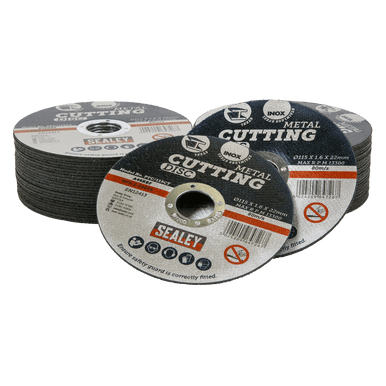 Sealey PTC/115CT50 Cutting Disc Pack of 50 Ø115 x 1.6mm Ø22mm Bore - PTC/115CT50 - Sealey Tools UK - Trade Counter Direct