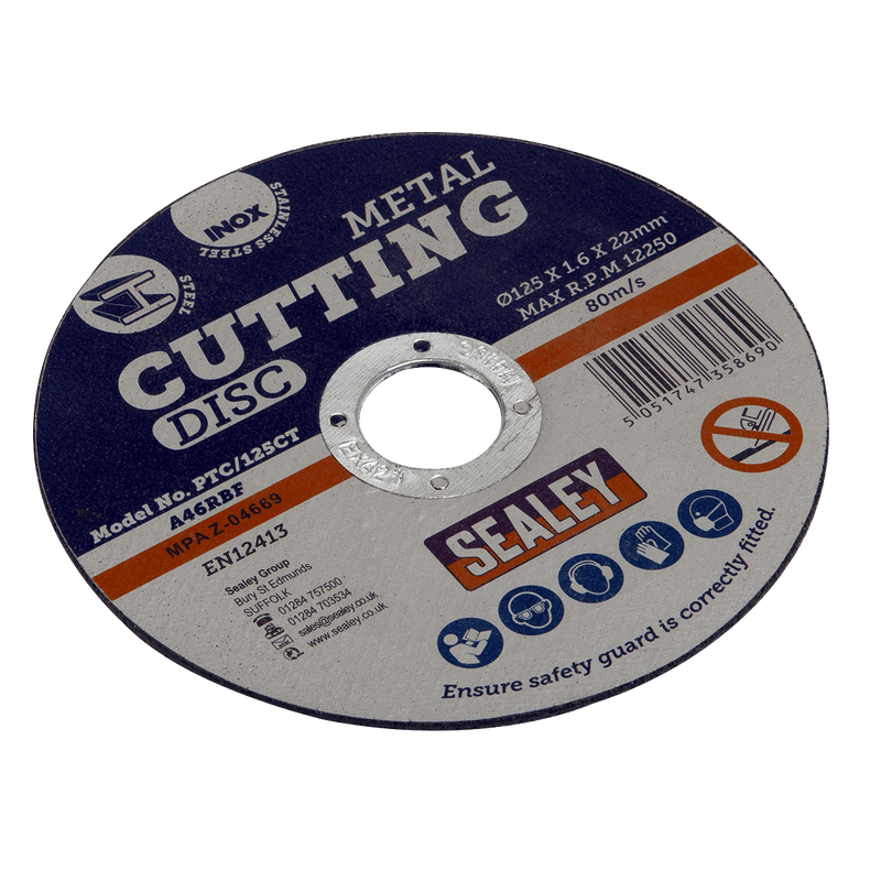 Sealey PTC/125CT 125 x 1.6mm Cutting Disc 22mm Bore - PTC/125CT - Sealey Tools UK - Trade Counter Direct