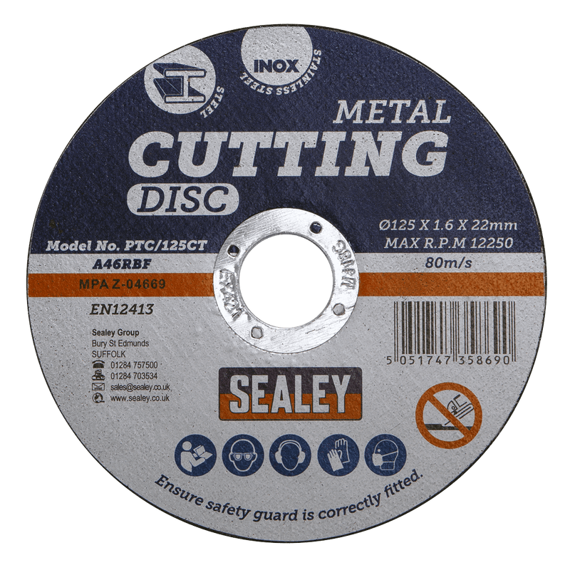Sealey PTC/125CT 125 x 1.6mm Cutting Disc 22mm Bore - PTC/125CT - Sealey Tools UK - Trade Counter Direct