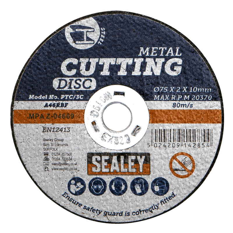 Sealey PTC/3C10 75 x 2mm Cutting Disc 10mm Bore - Pack of 10 - PTC/3C10 - Sealey Tools UK - Trade Counter Direct