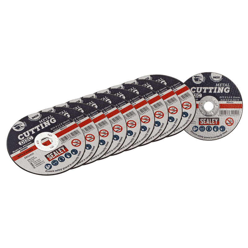 Sealey PTC/3CT10 75 x 1.2mm Cutting Disc 10mm Bore - Pack of 10 - PTC/3CT10 - Sealey Tools UK - Trade Counter Direct