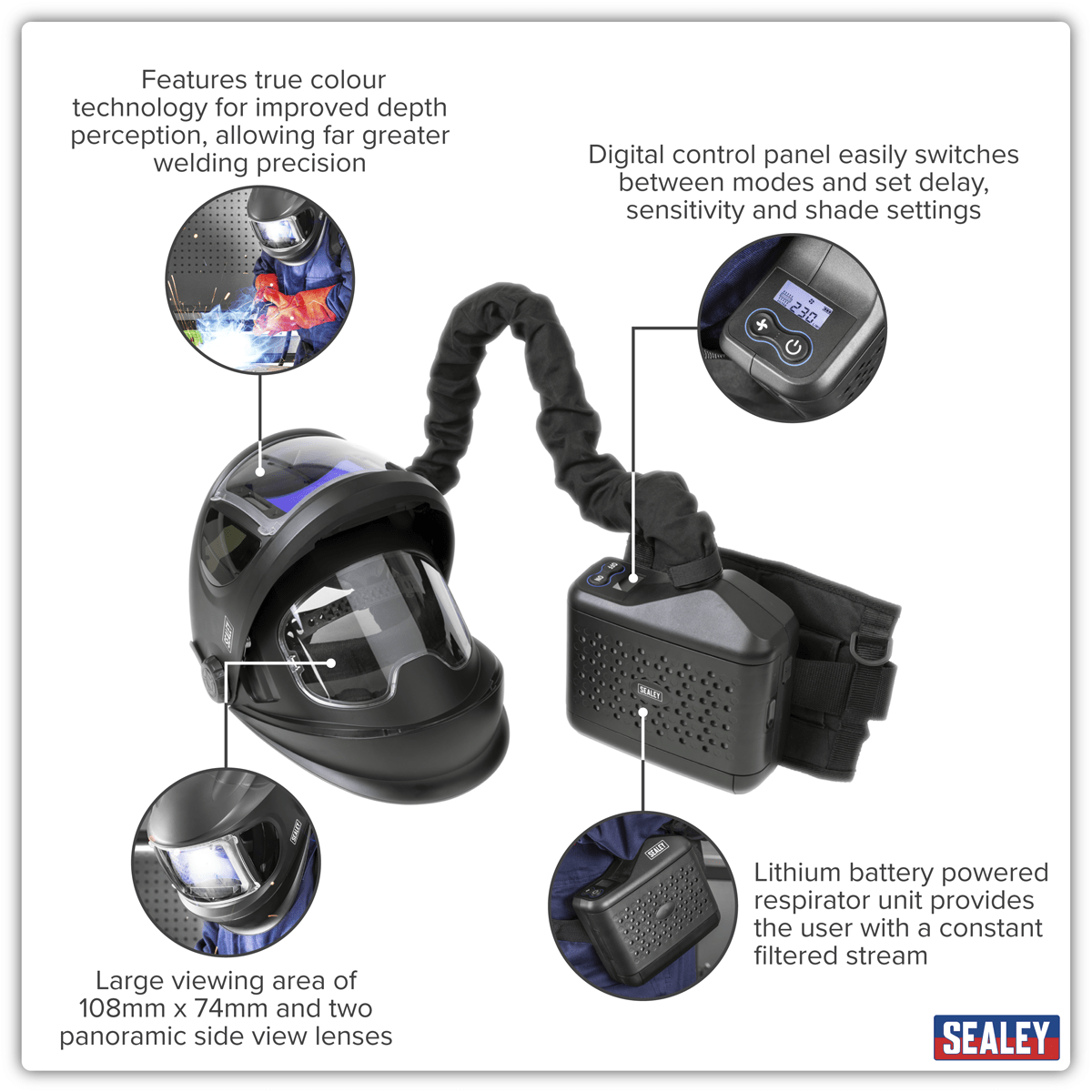Sealey PWH618 Auto Darkening Welding Helmet with TH3 Powered Air Purifying Respirator (PAPR) - PWH618 - Sealey Tools UK - Trade Counter Direct