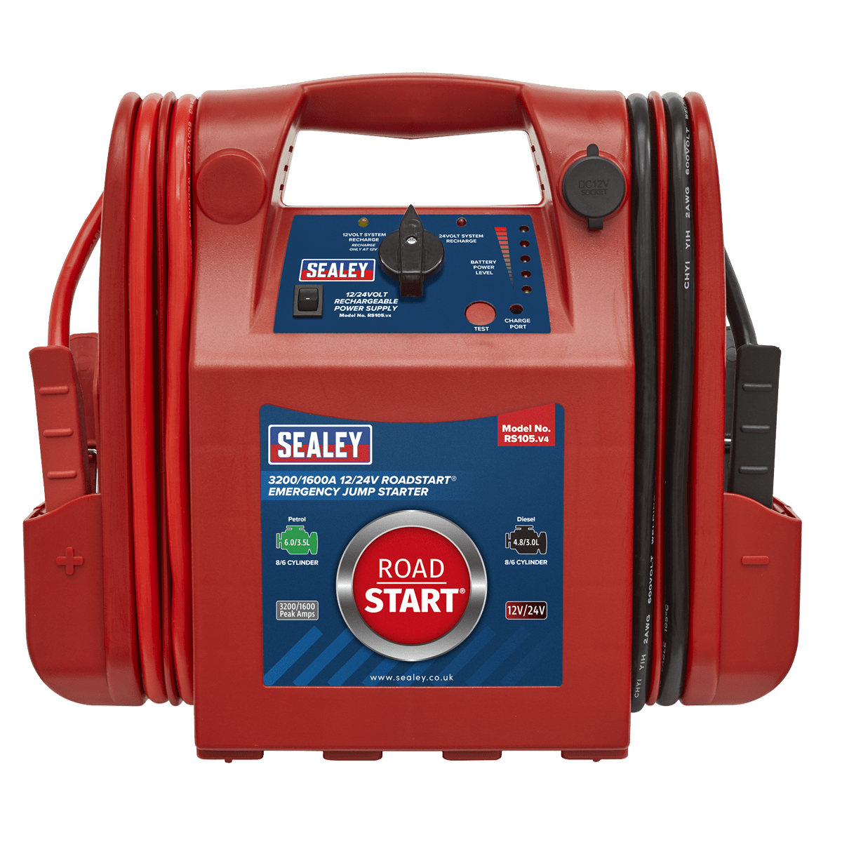 Sealey RS105 RoadStart Emergency Power Pack 12/24V 3200/1600 Peak Amps - Mobile Power Systems - SLY-12952 - Sealey Tools UK - Trade Counter Direct