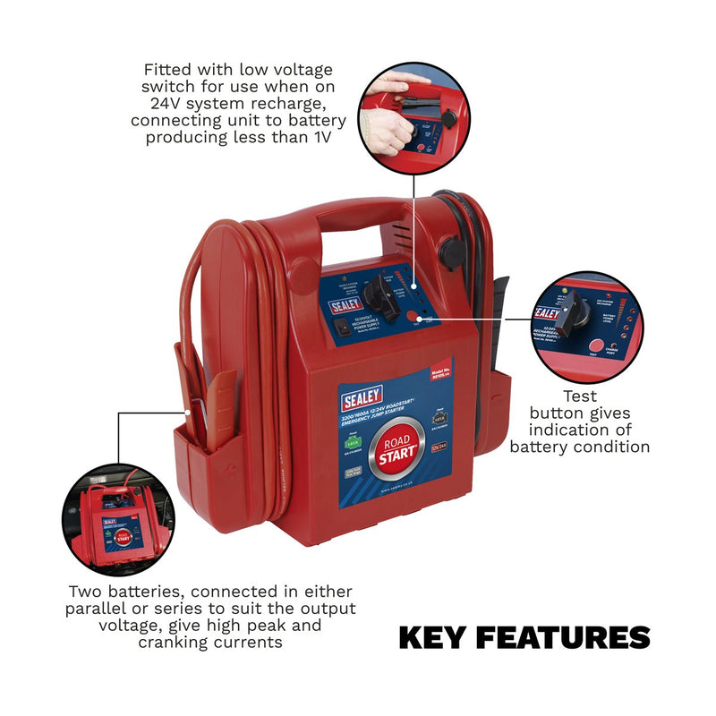 Sealey RS105 RoadStart Emergency Power Pack 12/24V 3200/1600 Peak Amps - Mobile Power Systems - SLY-12952 - Sealey Tools UK - Trade Counter Direct