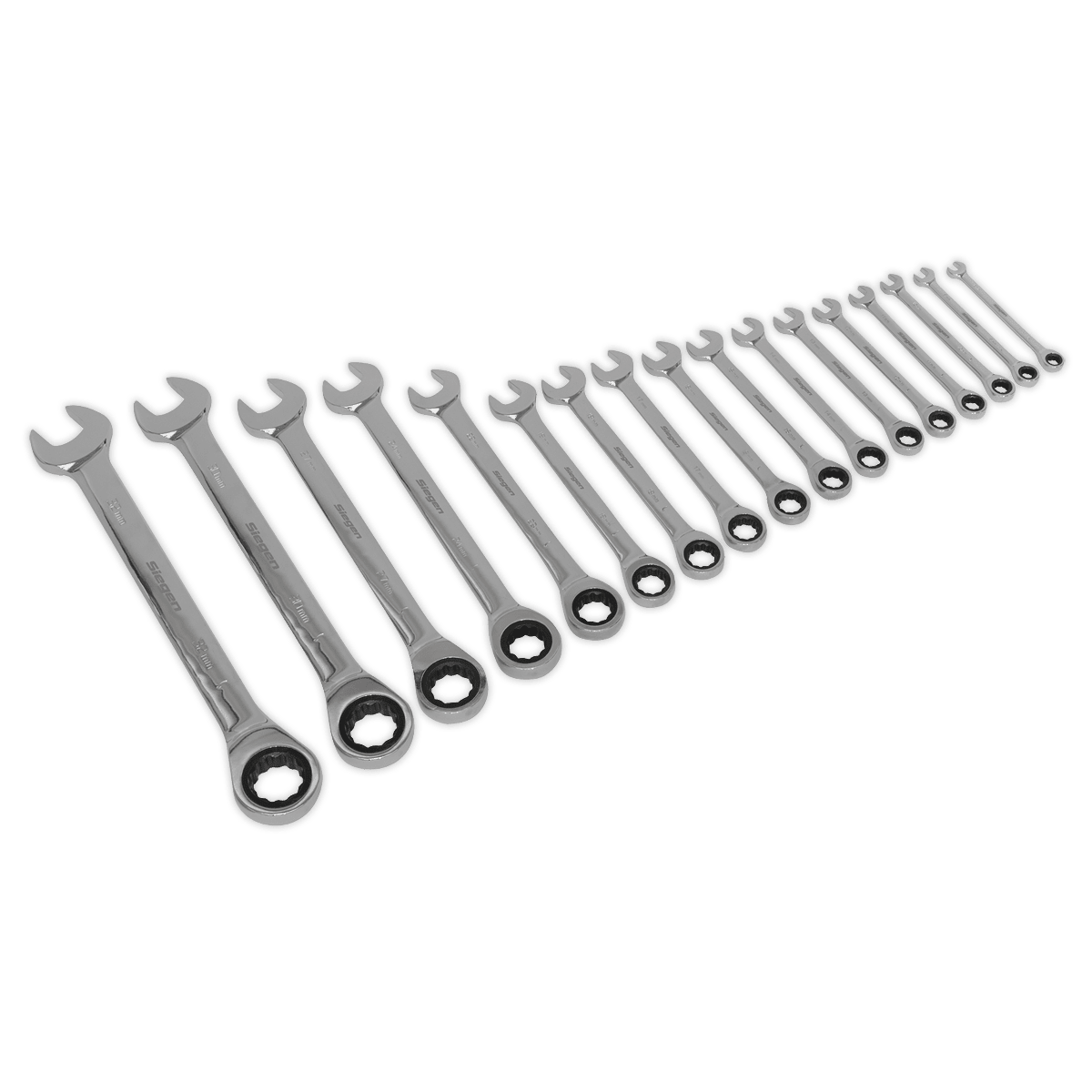 Sealey S01156 Combination Ratchet Spanner Set 17pc Metric - S01156 - Sealey Tools UK - Trade Counter Direct