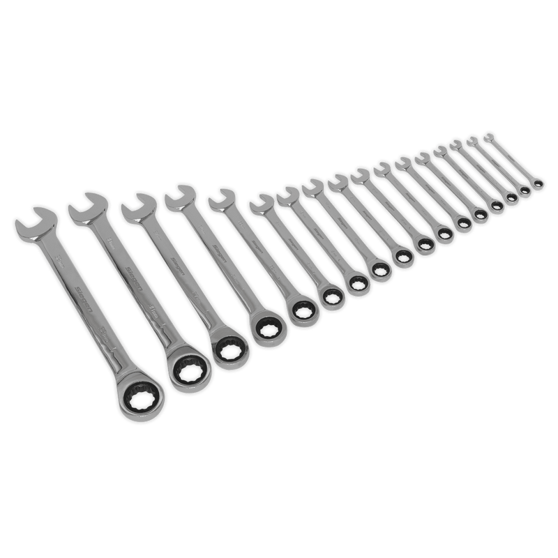 Sealey S01156 Combination Ratchet Spanner Set 17pc Metric - S01156 - Sealey Tools UK - Trade Counter Direct