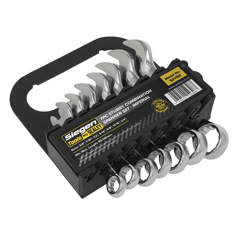 Sealey S01190 Combination Spanner Set 7pc Stubby Imperial - S01190 - Sealey Tools UK - Trade Counter Direct
