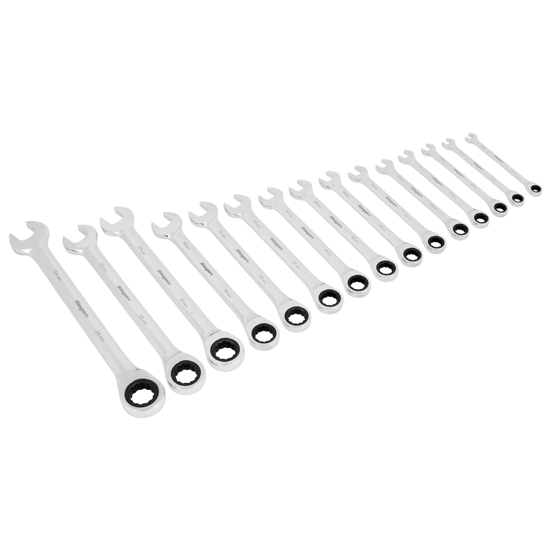 Sealey S01247 Combination Ratchet Spanner Set 15pc Metric - S01247 - Sealey Tools UK - Trade Counter Direct