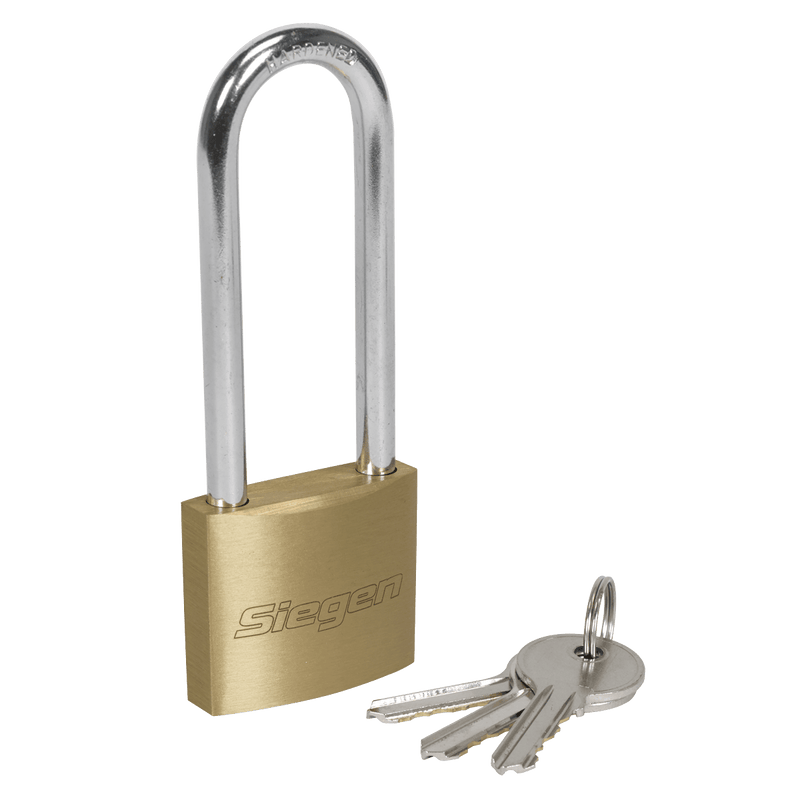 Sealey S0989 Siegen Brass Body Padlock with Brass Cylinder Long Shackle 40mm - S0989 - Sealey Tools UK - Trade Counter Direct