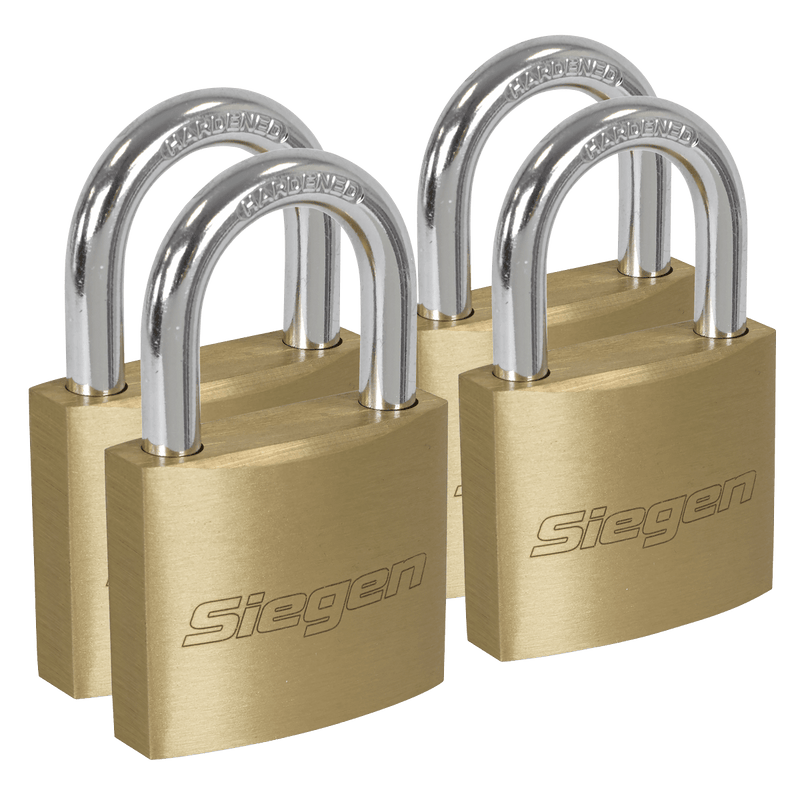 Sealey S0992 Siegen Brass Body Padlock with Brass Cylinder Keyed Alike - Pack of 4 - S0992 - Sealey Tools UK - Trade Counter Direct